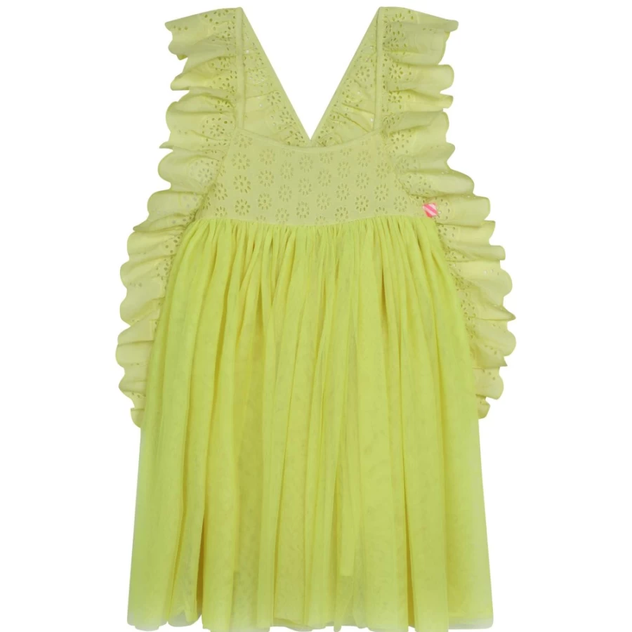 BILLIEBLUSH Girls' Lemon Bi-Material Strappy Dress - Flowy Summer Outfit for Kids