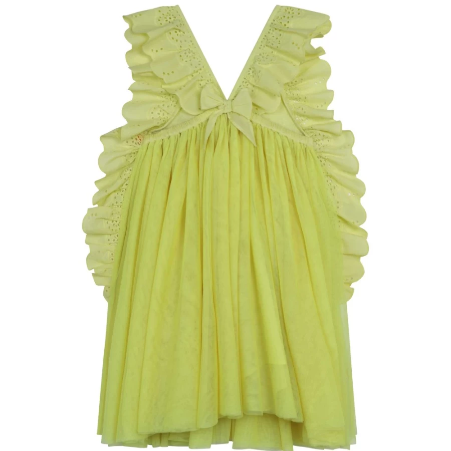 BILLIEBLUSH Girls' Lemon Bi-Material Strappy Dress - Flowy Summer Outfit for Kids