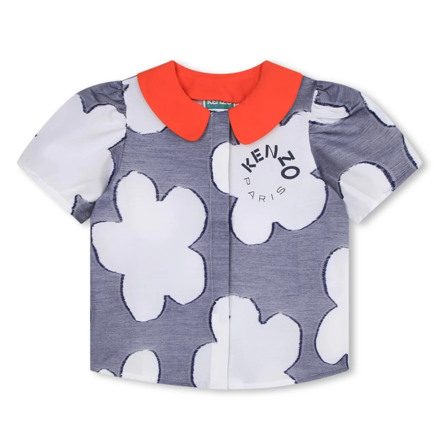 KENZO KIDS Navy Cotton Blouse for Girls with Removable Collar