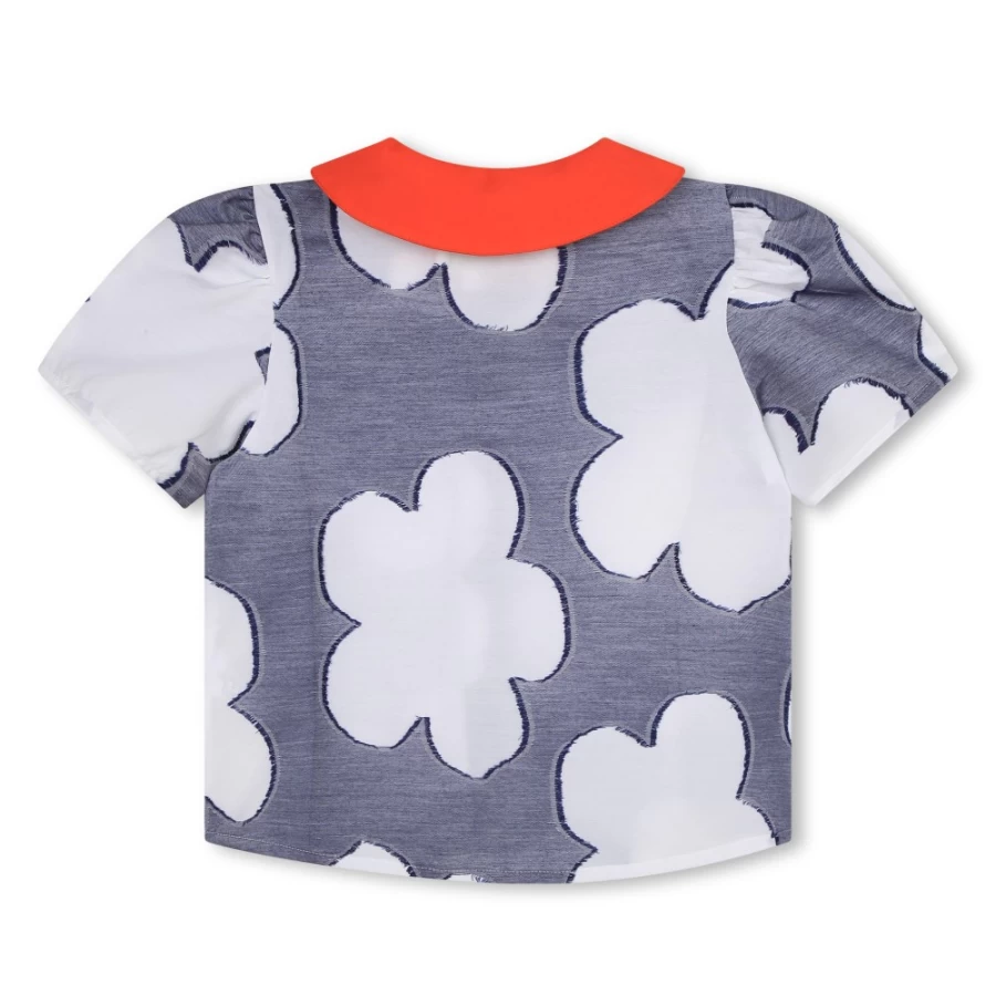 KENZO KIDS Navy Cotton Blouse for Girls with Removable Collar