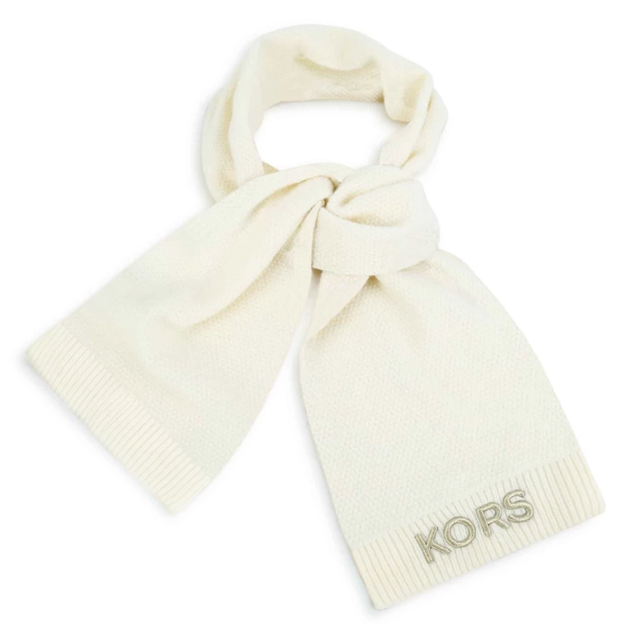 MICHAEL KORS Cream Knitted Scarf for Girls - Luxurious Logo-Embellished Winter Accessory