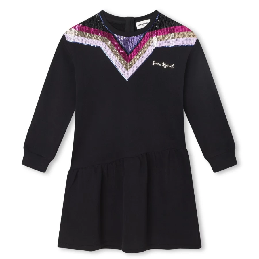 SONIA RYKIEL Black Fleece Sequined Dress for Girls - Sparkly Party Gown