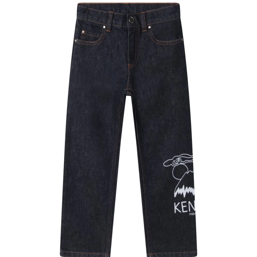 KENZO KIDS Girls' Slate Blue Cotton Printed Jeans