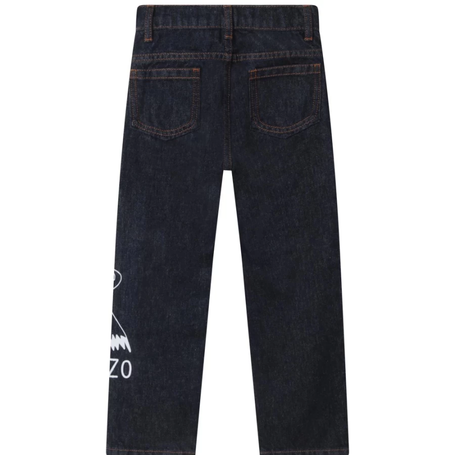 KENZO KIDS Girls' Slate Blue Cotton Printed Jeans