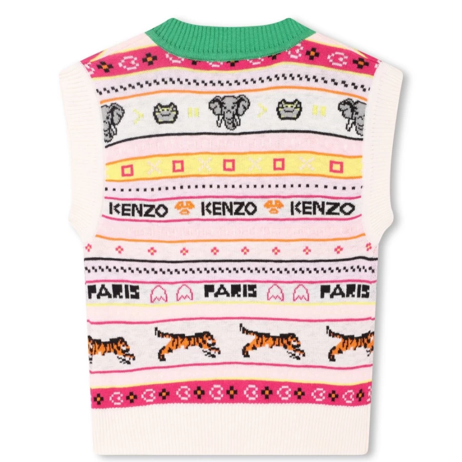 KENZO KIDS Girls Ivory Knitted Vest - Soft Cotton Winter Wear for Toddlers