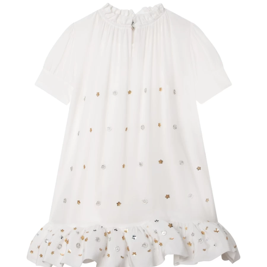 LANVIN Off-White Crepe Party Dress for Girls