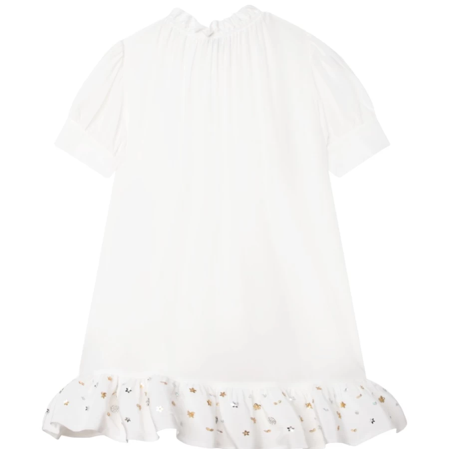 LANVIN Off-White Crepe Party Dress for Girls
