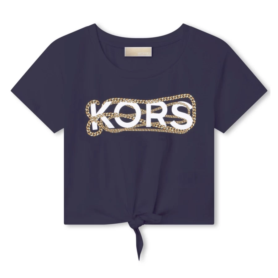 MICHAEL KORS Navy Printed Knotted T-Shirt for Girls