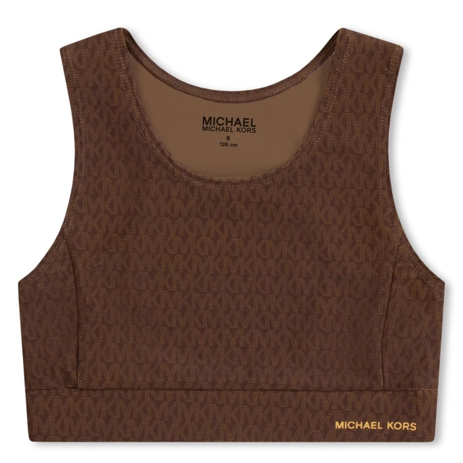 MICHAEL KORS Girls' Chocolate Brown Printed Sports Bra for Active Wear