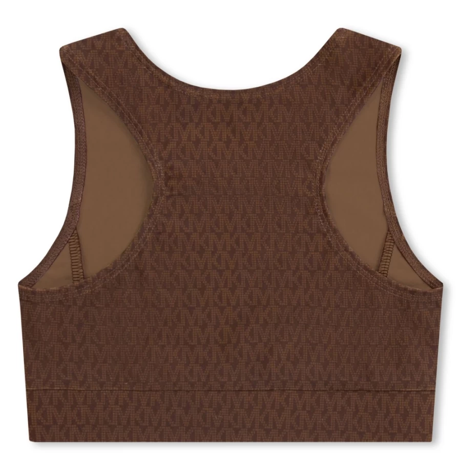 MICHAEL KORS Girls' Chocolate Brown Printed Sports Bra for Active Wear