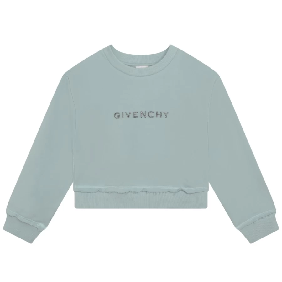 Givenchy Pale Blue Embroidered Sweatshirt for Girls - Short Sleeve Casual Top