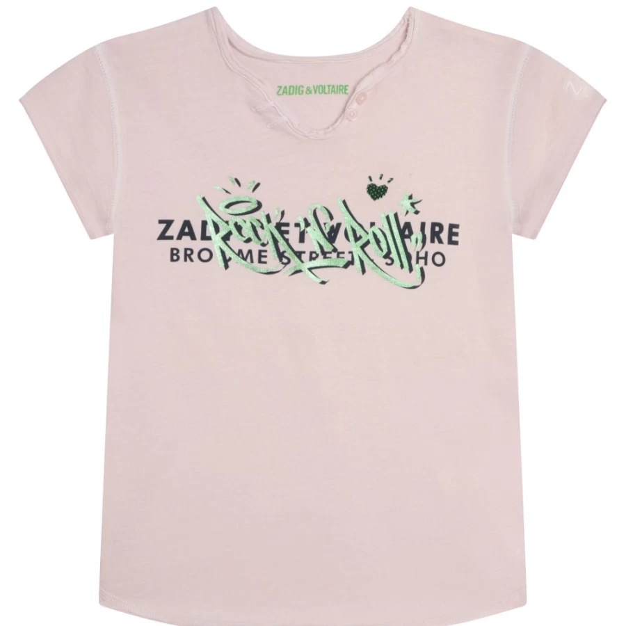 ZADIG & VOLTAIRE Girls Lilac Short-Sleeved Cotton T-Shirt for Kids