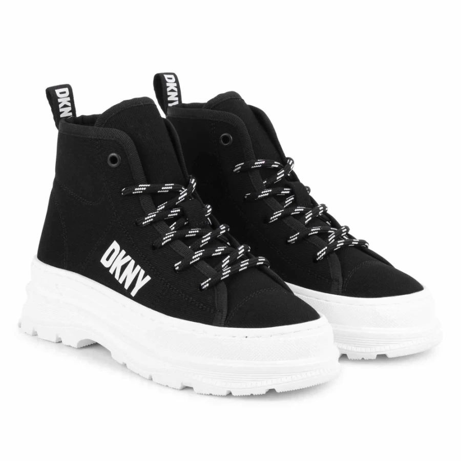 DKNY Black Canvas Lace-Up Trainers for Girls - Stylish Comfort Shoes