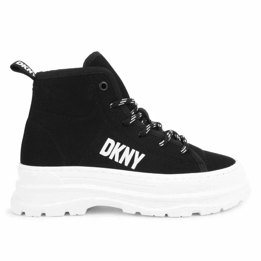 DKNY Black Canvas Lace-Up Trainers for Girls - Stylish Comfort Shoes