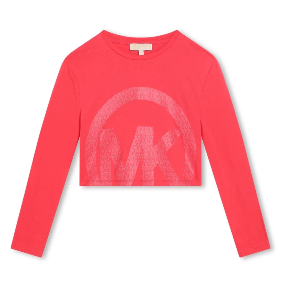MICHAEL KORS Girls Fuschia Long Sleeve Cotton T-Shirt for Kids