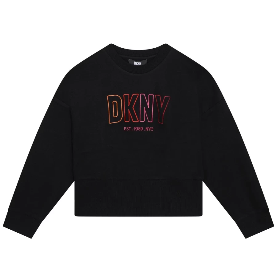 DKNY Black Embroidered Sweatshirt for Girls - Stylish & Comfortable Crewneck Pullover