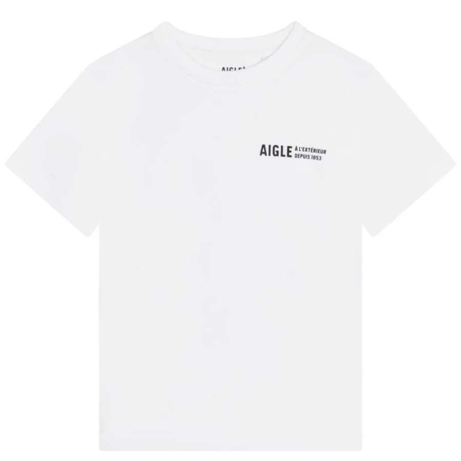 AIGLE Girls' White Printed T-Shirt - Stylish & Comfortable Cotton Tee for Kids
