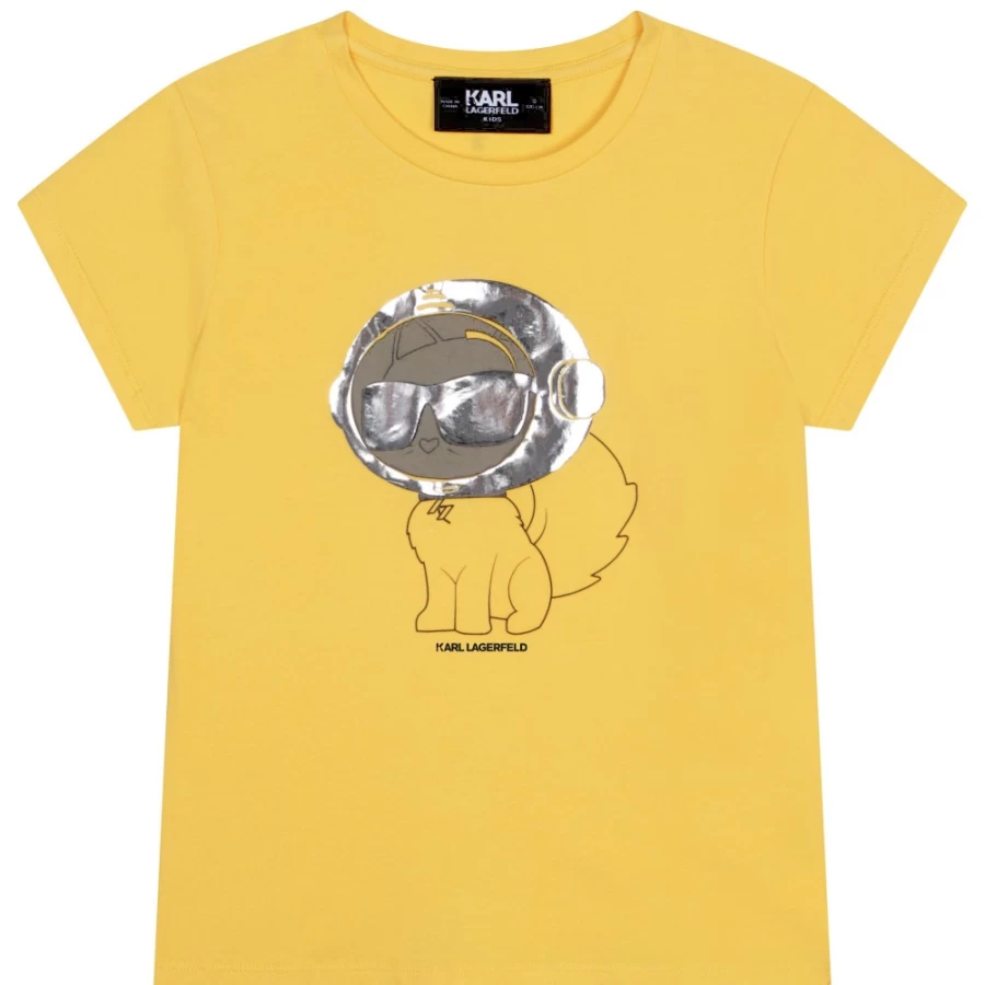 KARL LAGERFELD KIDS Girls' Yellow Cotton Modal Blend T-Shirt