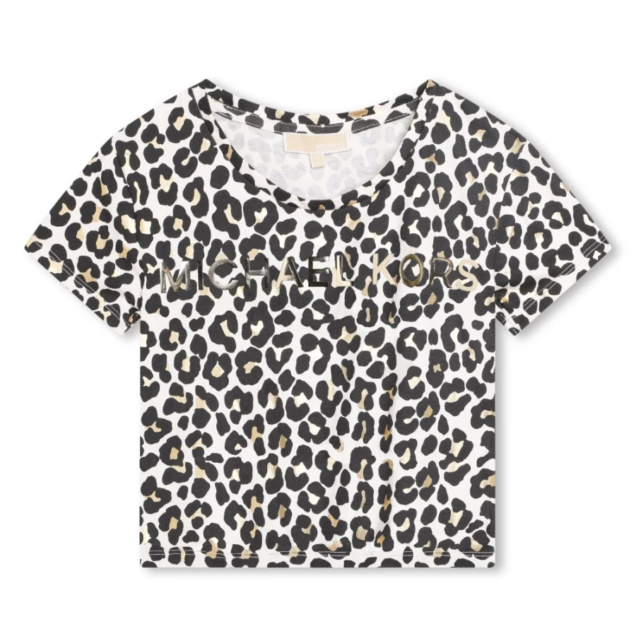 MICHAEL KORS Girls' Off White & Black Short-Sleeved Cotton T-Shirt