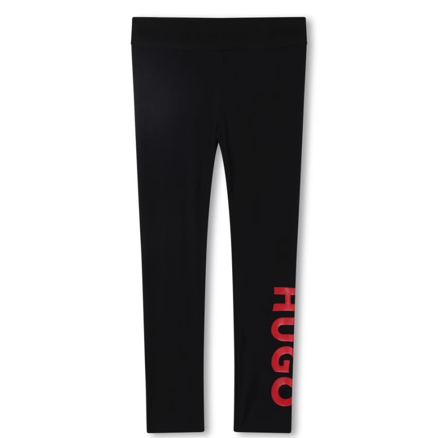 HUGO Girls' Black Printed Sports Leggings for Active Wear