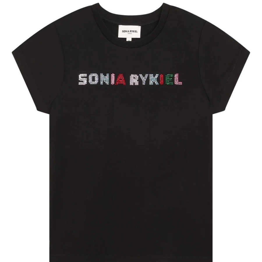 SONIA RYKIEL Girls Black Short-Sleeved Cotton T-Shirt for Casual Wear
