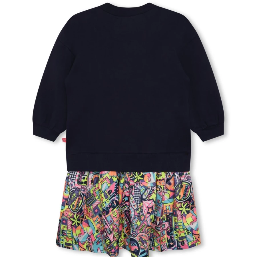 BILLIEBLUSH Navy Flared Bimaterial Dress for Girls - Stylish Two-Tone Design