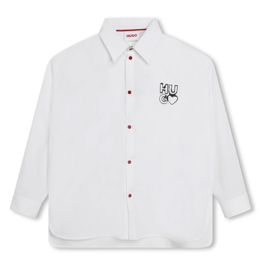 HUGO Girls White Cotton Poplin Shirt for Kids - Classic Comfort & Style