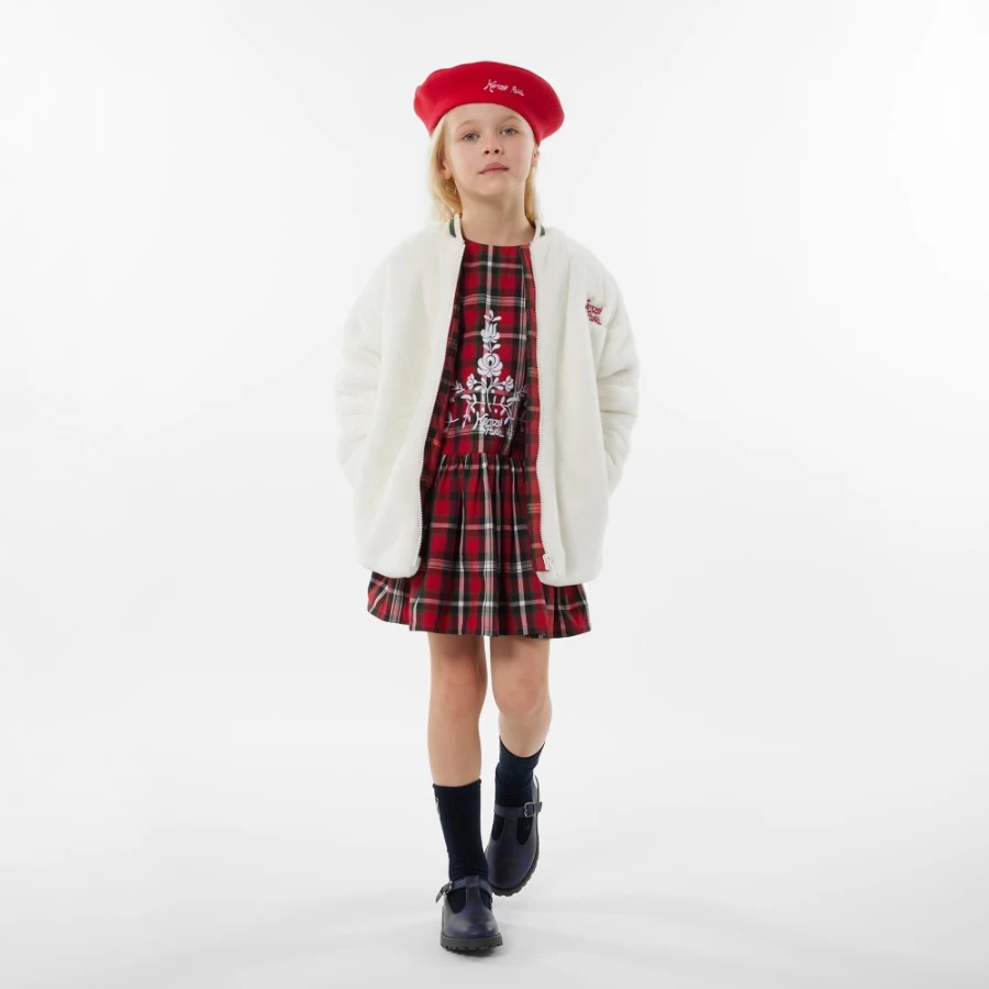 KENZO KIDS Girls Ivory Fluffy Fleece Coat - Warm Winter Jacket for Girls