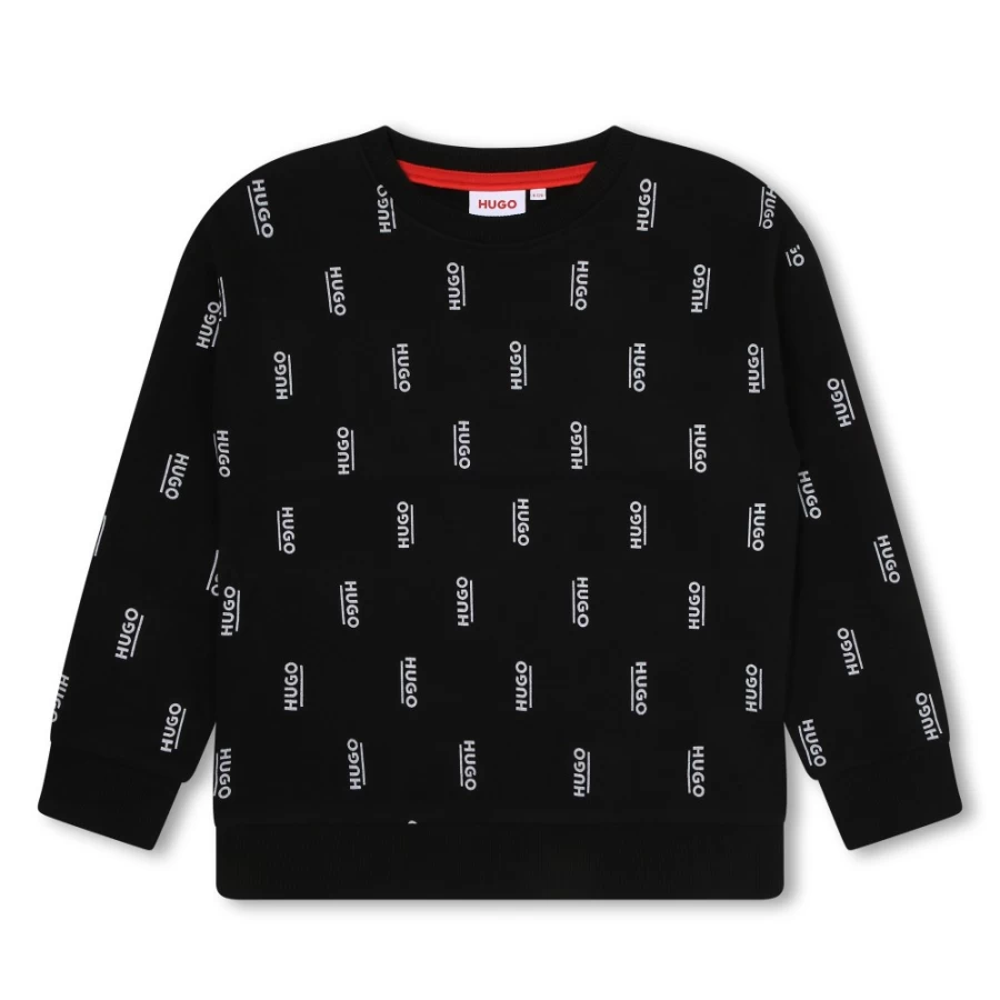 HUGO Black Printed Fleece Sweatshirt for Girls - Soft & Stylish Pullover
