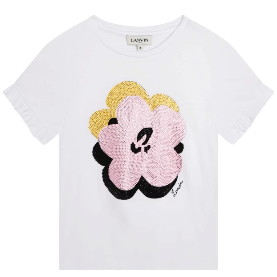 LANVIN Girls' White Formal Cotton T-Shirt for Elegant Wear