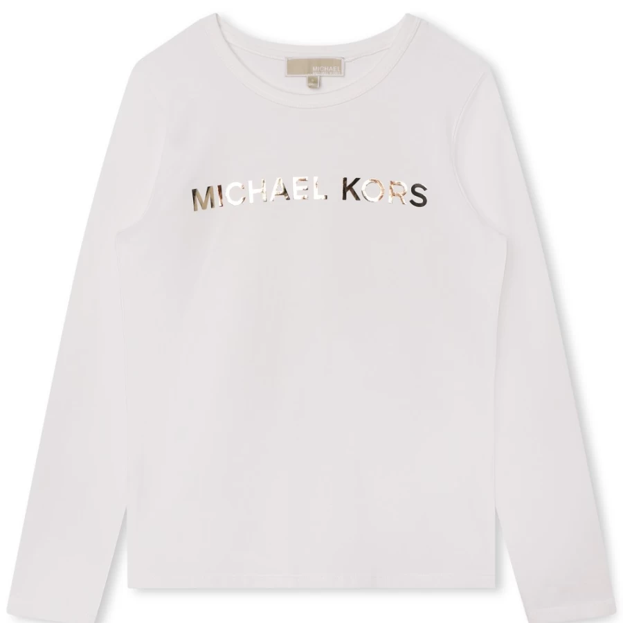MICHAEL KORS Girls' Off-White Long Sleeve Cotton T-Shirt