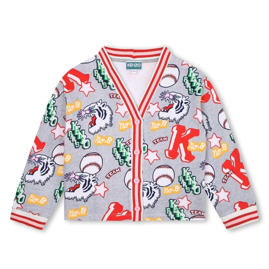 KENZO KIDS Girl's Light Chine Grey Patterned Fleece Cardigan