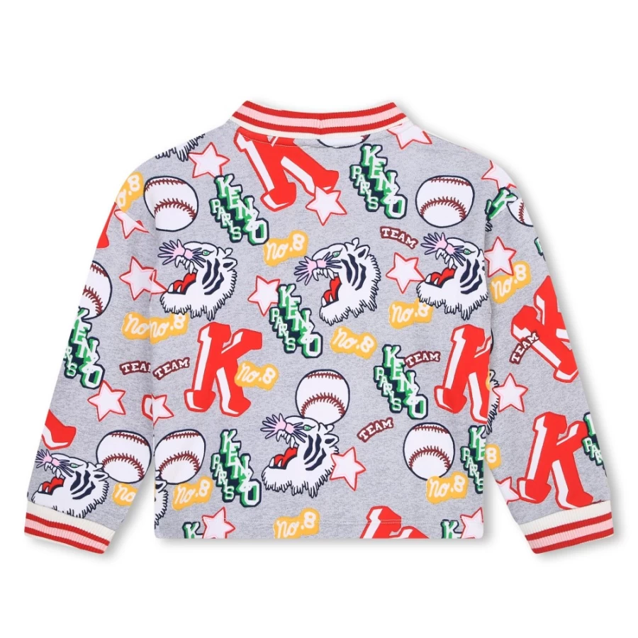 KENZO KIDS Girl's Light Chine Grey Patterned Fleece Cardigan
