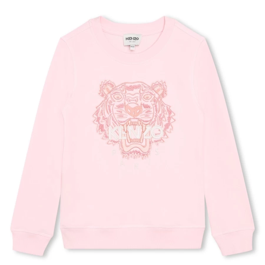 KENZO KIDS Girls Pink Pale Embroidered Sweatshirt - Floral Design Cotton Pullover