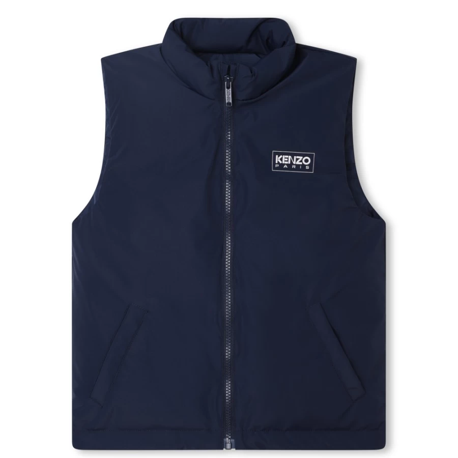 KENZO KIDS Navy Water-Repellent Zip-Up Puffer Jacket for Girls