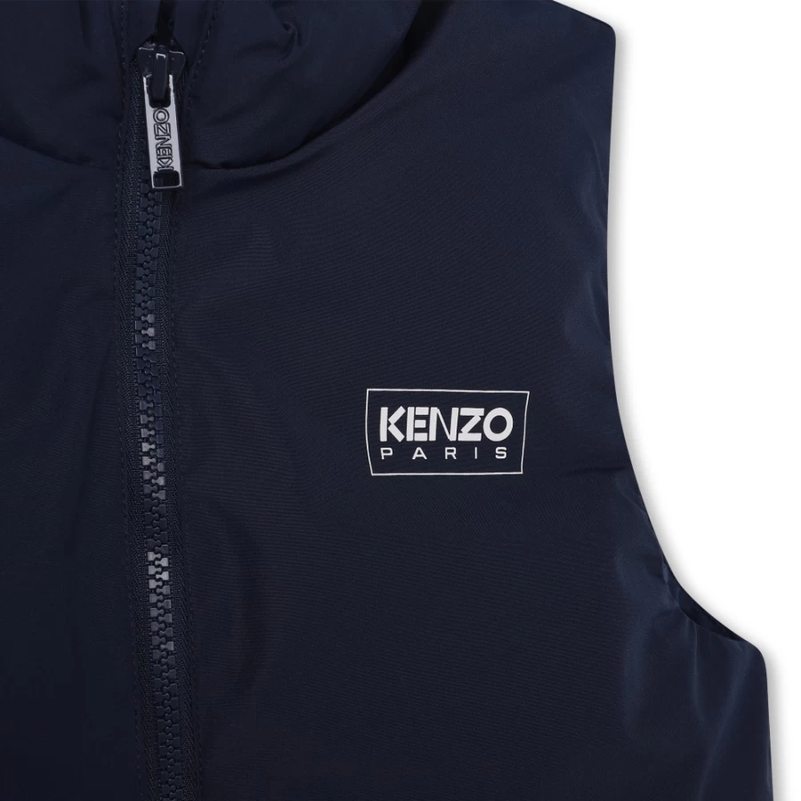 KENZO KIDS Navy Water-Repellent Zip-Up Puffer Jacket for Girls