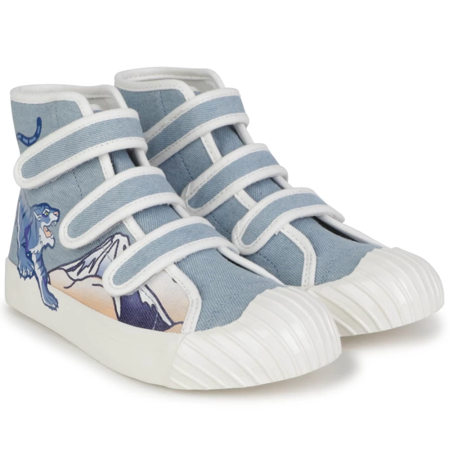 KENZO KIDS Pale Blue High-Top Sneakers for Girls - Fashion Athletic Shoes