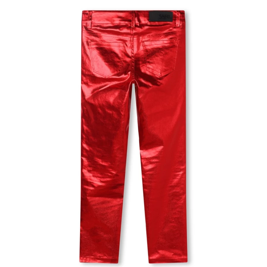 KARL LAGERFELD KIDS Girls Red Metallic Coated Trousers for Fashionable Kids