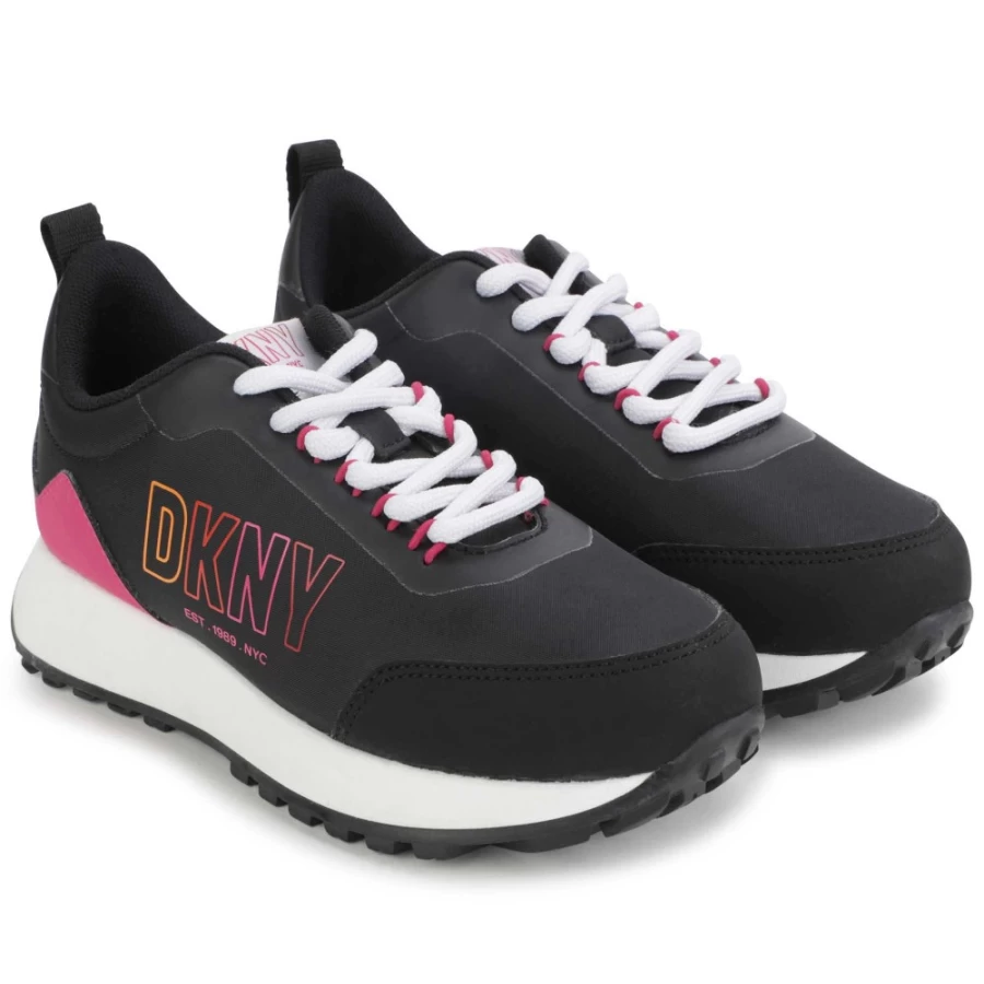DKNY Girls' Raspberry Two-Material Lace-Up Trainers for Comfort and Style