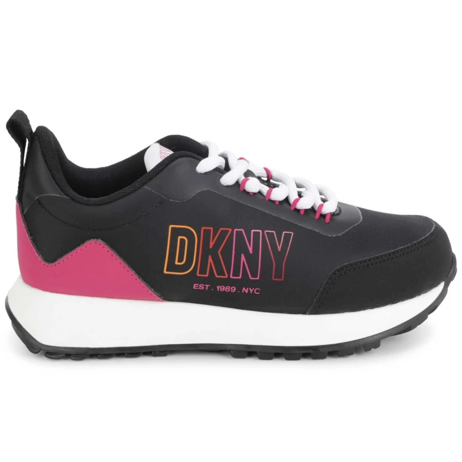 DKNY Girls' Raspberry Two-Material Lace-Up Trainers for Comfort and Style