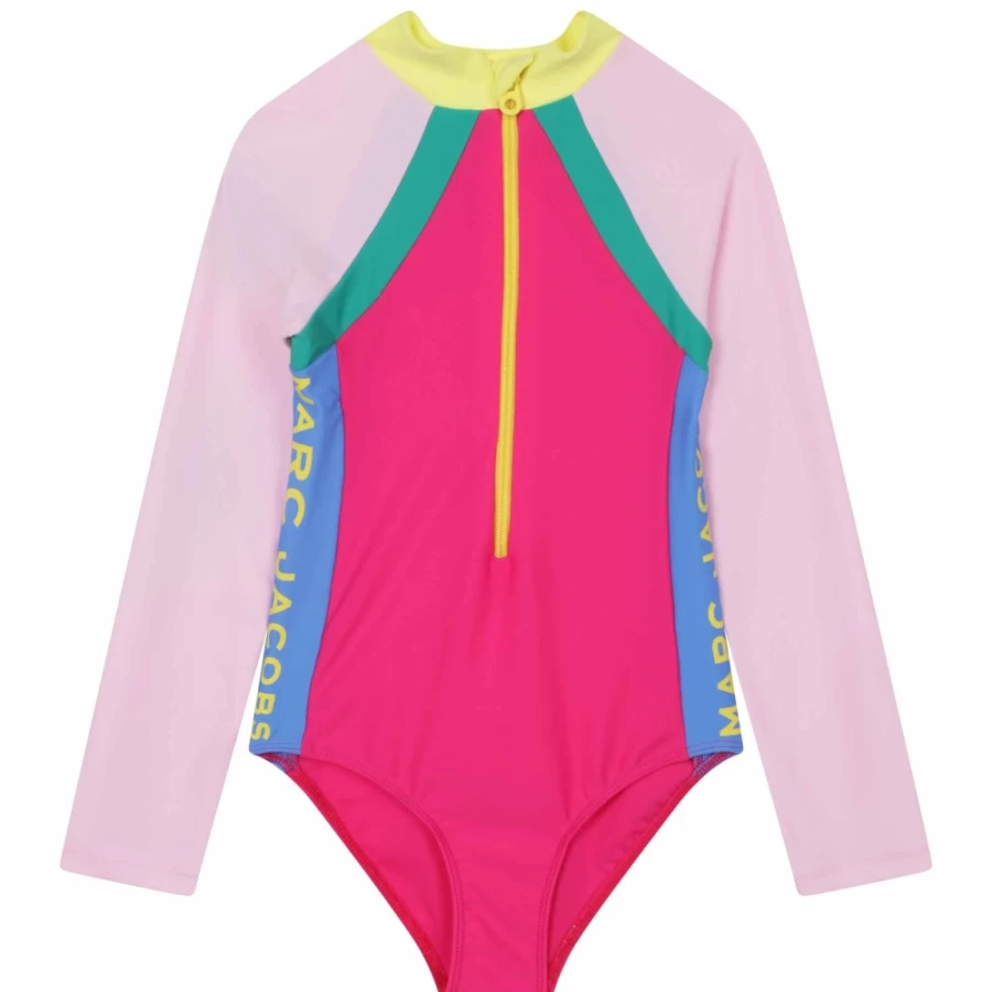 MARC JACOBS Girls Fuschia Anti-UV Zip-Up Bathing Suit for Sun Protection