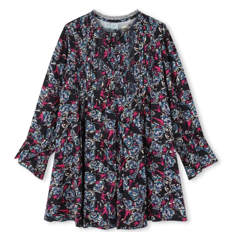 ZADIG & VOLTAIRE Navy Pleated Bib Printed Dress for Girls