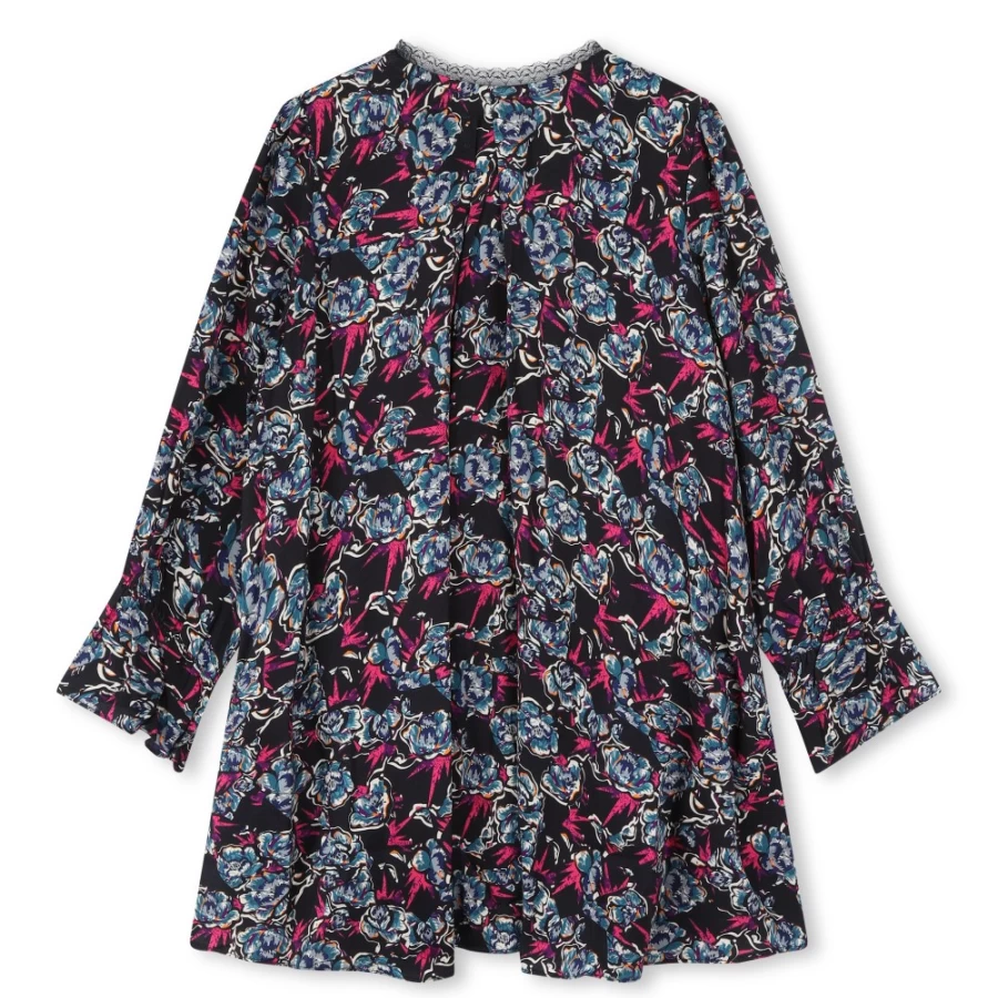 ZADIG & VOLTAIRE Navy Pleated Bib Printed Dress for Girls
