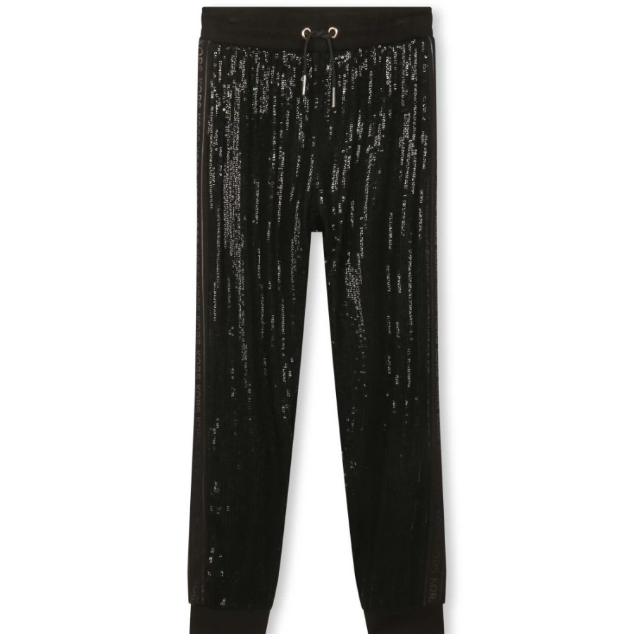 MICHAEL KORS Black Sequinned Jogging Pants for Girls - Sparkle Comfort Track Bottoms