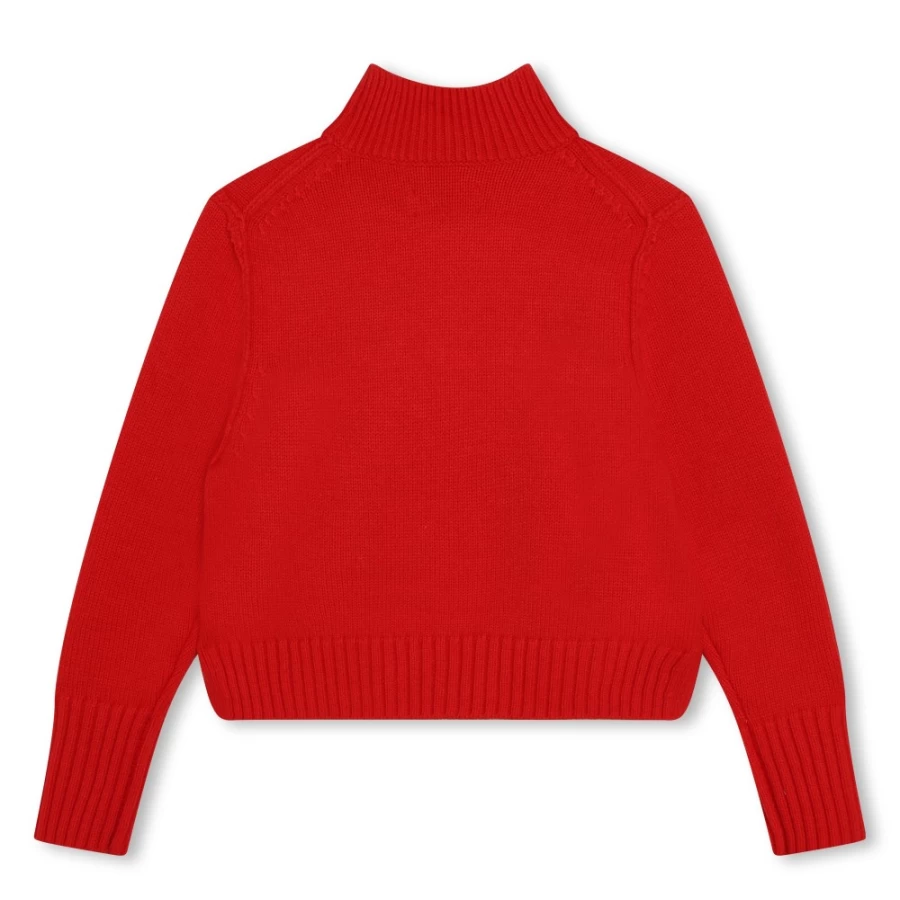 ZADIG & VOLTAIRE Girls' Red Funnel-Neck Jumper | Stylish Knit Sweater for Kids