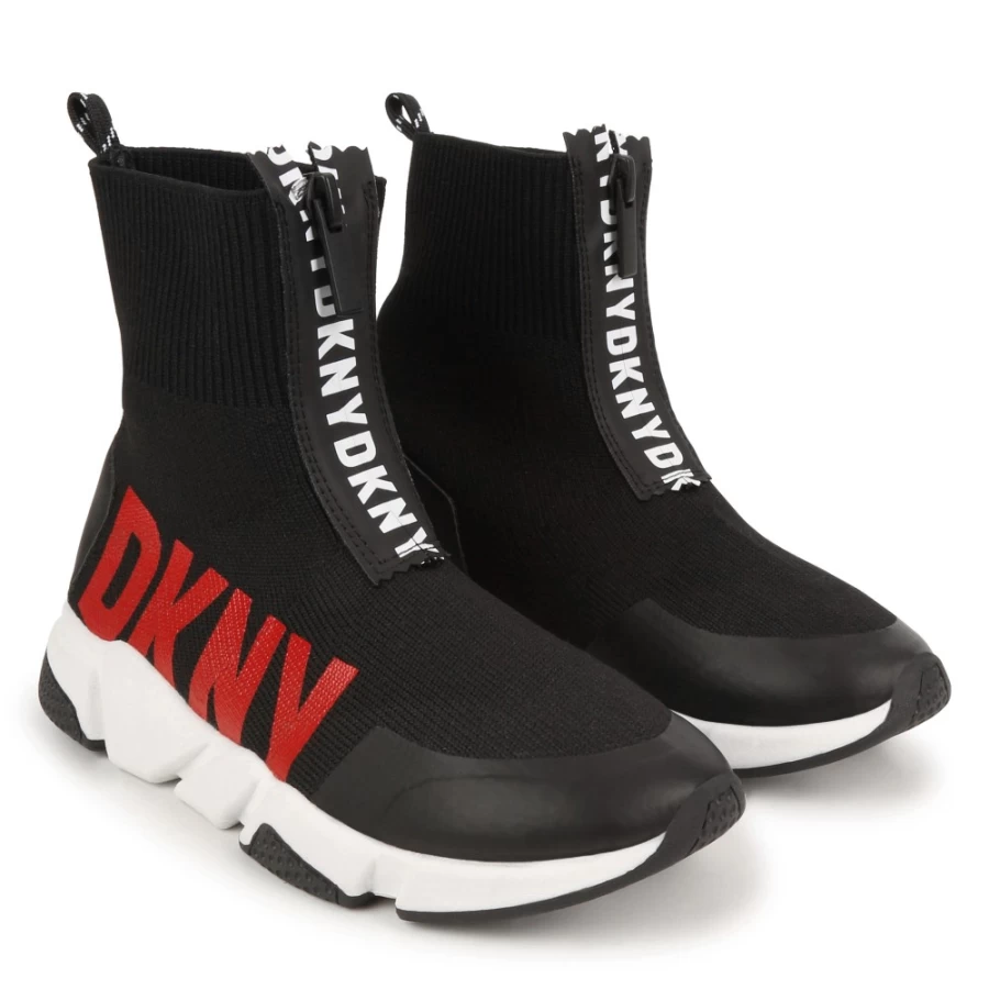 DKNY Black Zipped Sock Sneakers for Girls - Stylish Comfort Trainers
