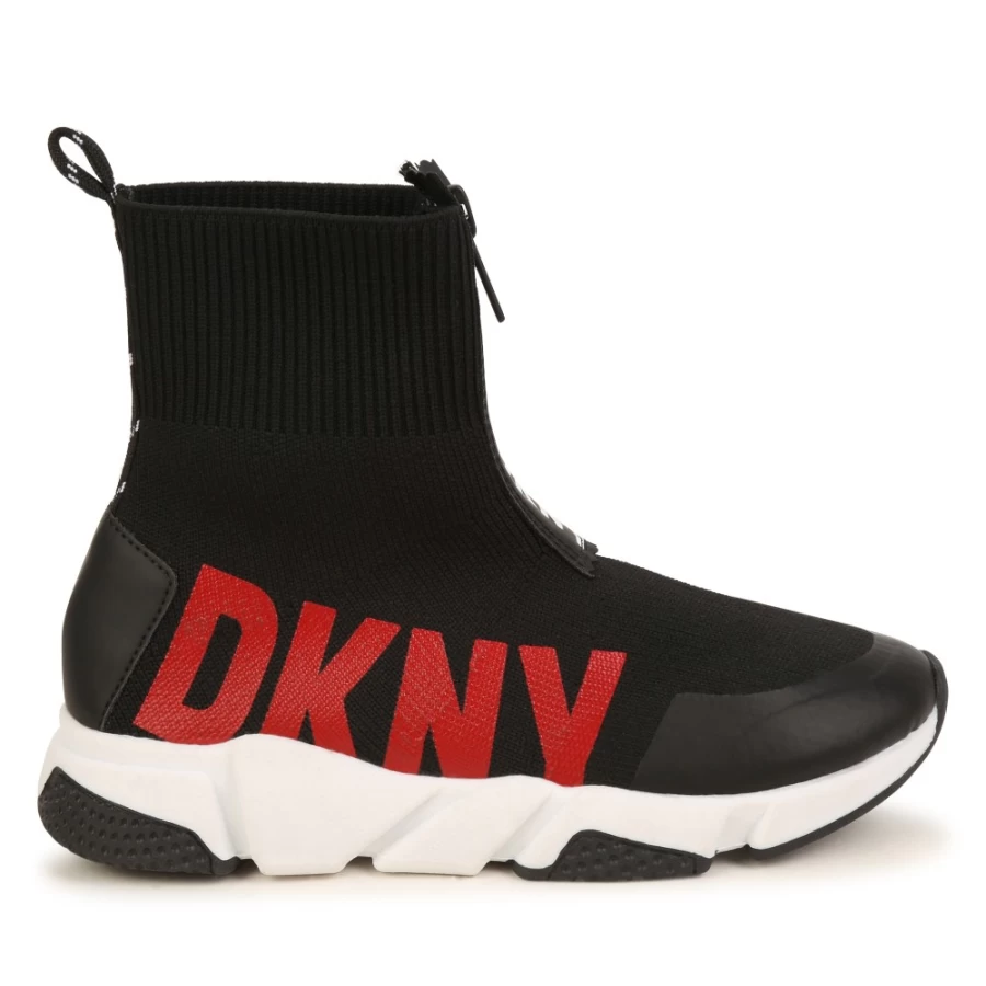DKNY Black Zipped Sock Sneakers for Girls - Stylish Comfort Trainers