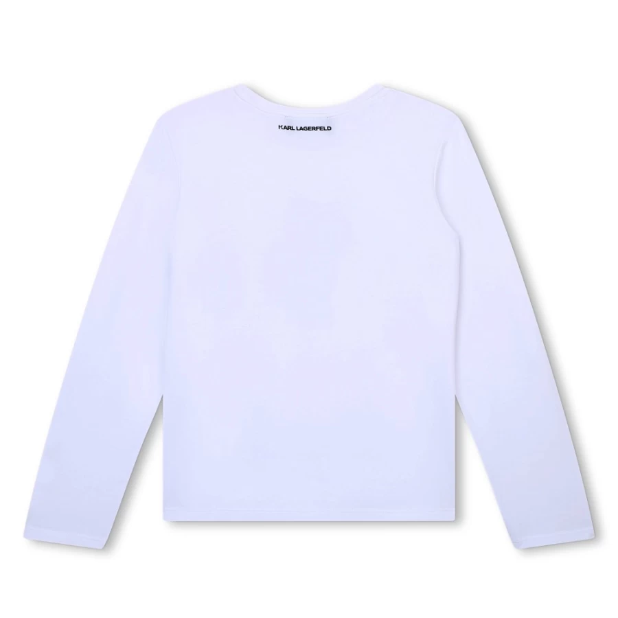 KARL LAGERFELD KIDS Girls White Cotton Rhinestone Embellished T-Shirt