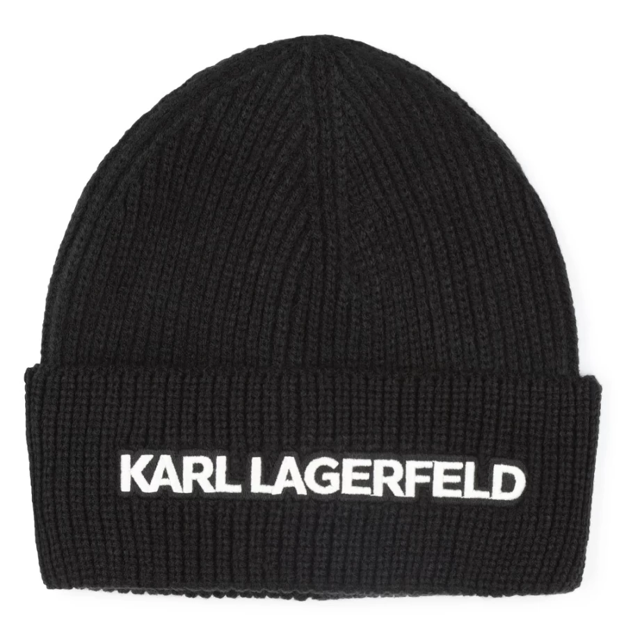 KARL LAGERFELD KIDS Black Knitted Hat for Girls with Embroidered Design