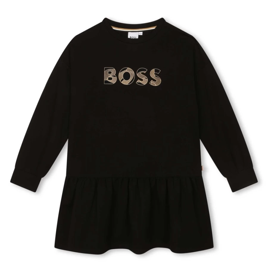 BOSS Girls' Black Long-Sleeved Dress for Kids - Elegant & Stylish